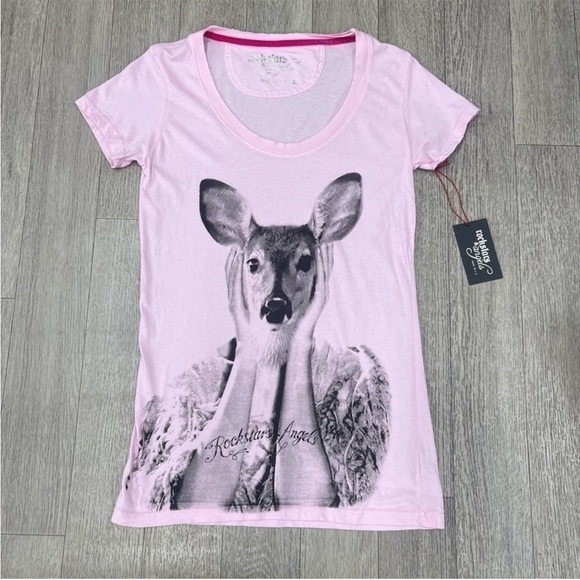 NWT! Rockstars & Angels Bambi T-Shirt Angels Cut weiss Damen - Picture 4 of 5